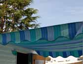 Vintage trailer canvas awnings featuring different fabrics, colors, stripes and fringe edging